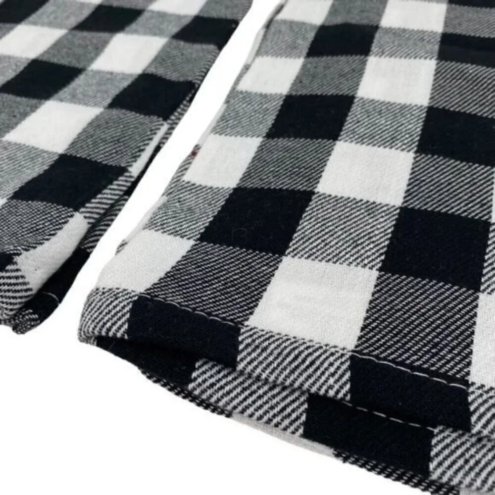 Black and White Buffalo Check Embroidered Holiday Kitchen Towel Set